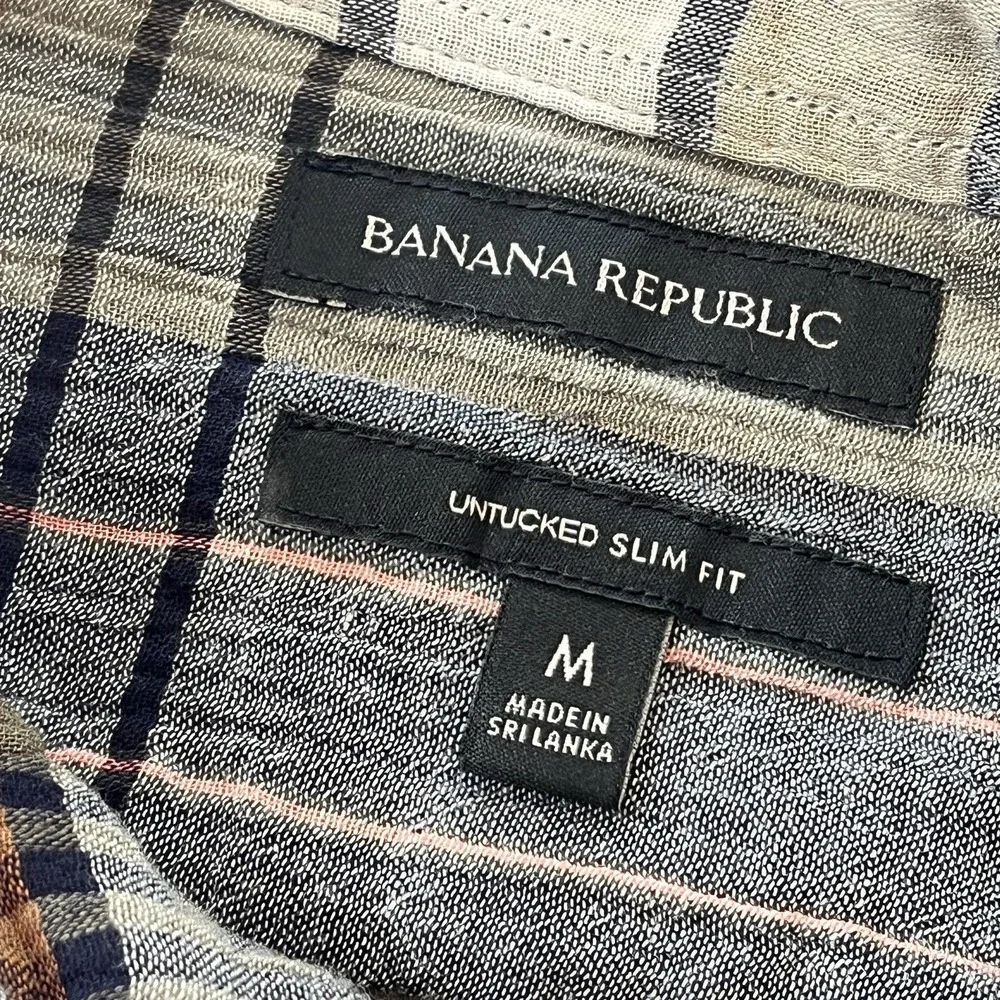Banana Republic Untucked Shirt Sz M‎ Mens Plaid Slim Fit Double Weave Button Up